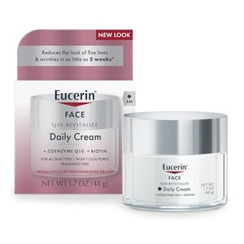 Eucerin Q10 Crema facial antiarrugas, crema facial sin perfume para pieles sensibles, tarro de 1.7 onzas