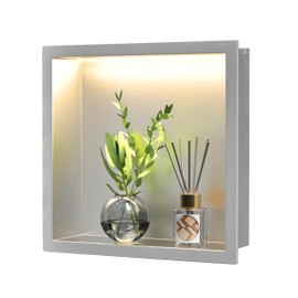 Bernkot Led Shower Niche 12" X 12" Brushed 304 Stainless Steel with Lighting Waterproof No Tile Need Shower Shelf for Bathroom Recessed Wall Niche