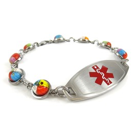 My Identity Doctor - Women's Medical Alert Bracelet with Engraving - 1cm Steel, Glass - Red - Wrist Size 6.25 Inch