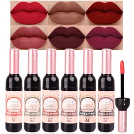 evpct 6Pcs Wine Bottle Lip Tint Stain Set Long Lasting Lipstick 24 hour Waterproof for Women, Ruby Dark Deep Rose Red Plum Purple Brown Matte Magic Lipstick 24 Hours Lipstick Lip Liner Stain Peel off | evpct