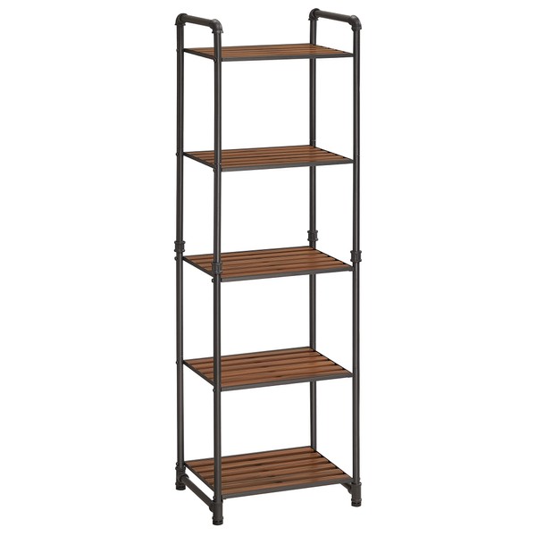 VASAGLE Bathroom Shelves, 5-Tier Storage Rack, Plant Flower Stand, 15.6 x 12.2 x 51 Inches, for Living Room, Balcony, Kitchen, 12.2”D x 15.6”W x 51”H, Rustic Brown + Black
