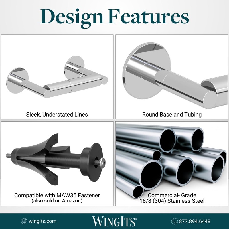 WingIts Modern Elegance Single Toilet Paper Holder, Polished Stainless Steel,