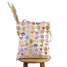 PWHAOO Tea Lover Gift Teacup Tote Bag Tea Drinker Handbag T-ea Party Gift Cup Of T-ea G-ift (Teacup T 2.0)