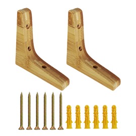 bociloy 2Pcs 3.7"×3.7" Wooden Triangle Shelf Brackets, Decorative Solid Wood Wall Mount Corner Brace Supports, Wooden L Shape Corbels for Kitchen Cabinets, Bookshelves, Countertops, Light Brown