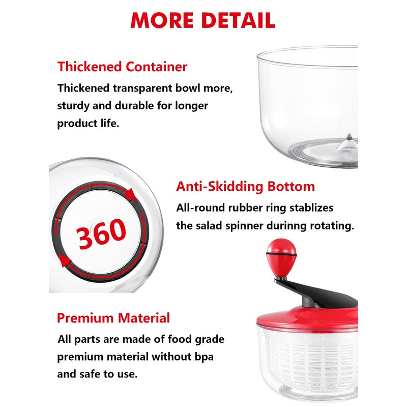 Salad Spinner Large 5L Capacity, Easy to Clean Lettuce Spinner