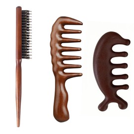 3 Pieces Wooden Handle Comb, Head Massage Comb, Hair Care Accessories, Durable Comb, Hair Styling Accessories