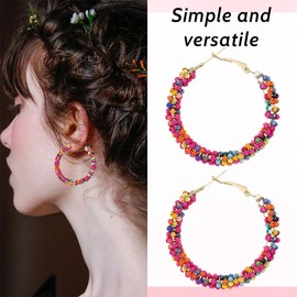 PYEUIFT Colourful Pearl Earrings, Women's Fashionable Pearl Earrings, Round Circle Earrings, Colourful Hoop Pendant Earrings, Hoop Dangle Stud Earrings for Girls