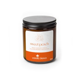 Estrella Blanca Sweet Peach Scented Candle 9oz - Soy Wax Candle for Home, Amber Jar Candle with Lid, Long-Lasting Burn, Fruity Room Decor, Gifts for Friends, Non Toxic, Relaxing Aromatherapy