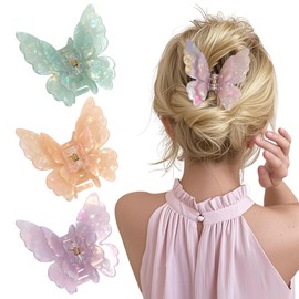 3 Packs Butterfly Hair Clips Acetate Tortoise Shell Non-Slip Jaw Clips 2.5inch, Beautiful Butterfly Hair Accessories for Girls and Women(Mixed color, purple, Orange, Mint Green)