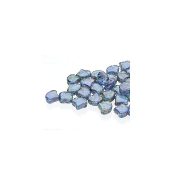 70-75 Ginko Beads Sapphire Picasso Color. 7.5mm Two Hole Beads,