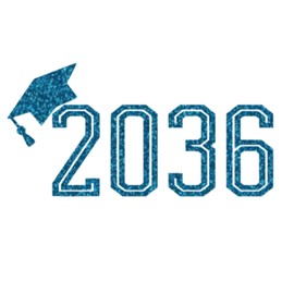 Graduation Iron On Transfer, Senior Class of 2036, Graduation TShirt Decal, DIY Graduation, Senior Gift, Applique Patch, Make Party Favors (Blue Glitter)