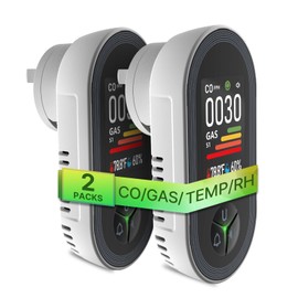 [2 Pack] MOES Carbon Monoxide & Natural Gas Detector Plug in, 4 in 1 Temperature Humidity Sensor Built-in, Gas & CO Monitor Alarm Sound Warning for LPG/Propane/Methane/Ethane/CO