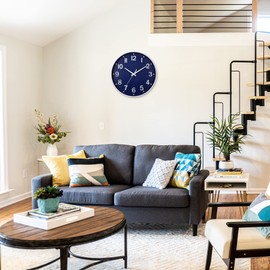 HZDHCLH Wall Clock 12 Inch Silent Non Ticking Clock for Living Room Bedroom Kitchen Office (Navy blu)