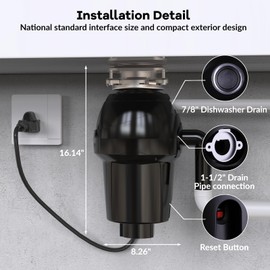 Garbage Disposal, Food Garbage Disposal with Power Cord, Stainless Steel Grinding System, Continuous Feed Compact Garbage Disposals (3/4 HP (Matte Black))