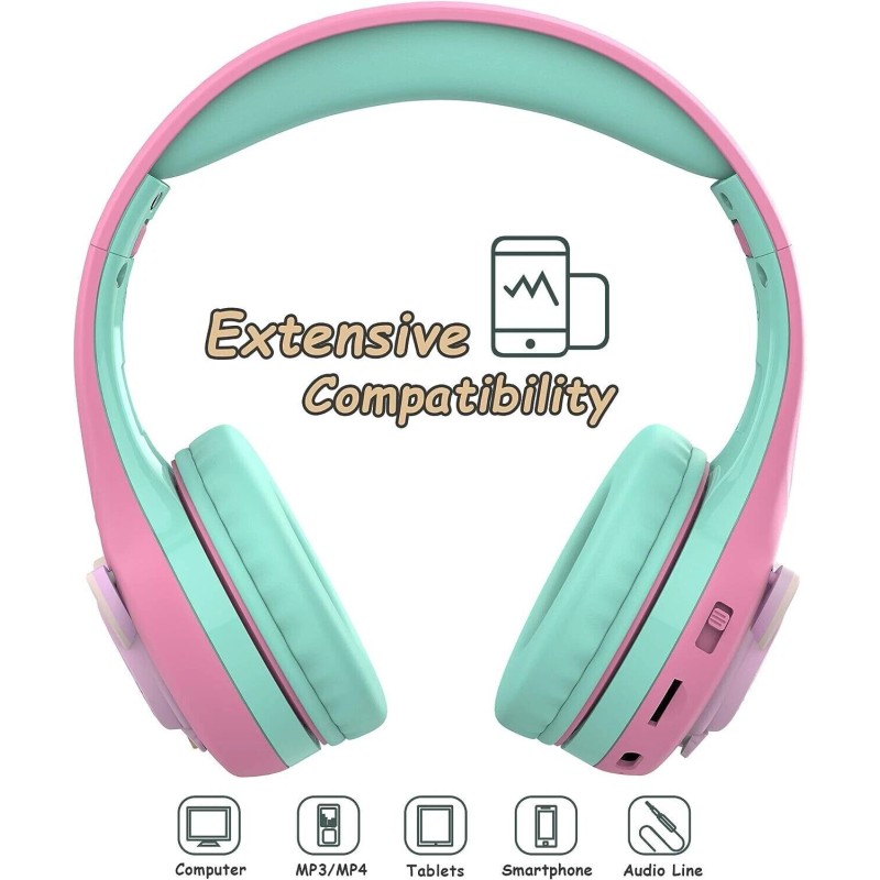 Riwbox Baosilon Cat Kids Headphones LED Light Volume Limited Bluetooth