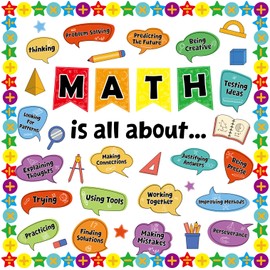 Shejdgart Math Bulletin Board Decorations - Math is All About Classroom Decor, Educational Paper Cutouts Bulletin Board Set, Elementary Middle School Office Chalkboard Wall Decor Supplies