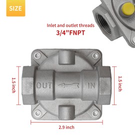 Natural Gas Pressure Regulator with 3/4" FNPT Thread 4"-10" WC Outlet Pressure 1/2 PSIG Inlet Pressure for Range Grill Stove Pipe Lines for Natural or Propane Applications