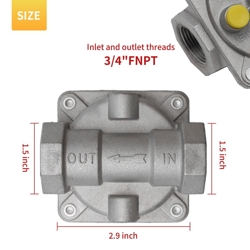 Natural Gas Pressure Regulator with 3/4" FNPT Thread 4"-10" WC