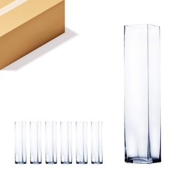 WGV Tall Square Vase Glass Block Bulk, Length 4", Height 20", Clear Floral Container, Masterpiece, Planter Terrarium for Wedding Party Event, Home Office Decor, 6 Pieces