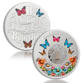 Colorful Sunflower 10 Year Sobriety Coin Butterfly Ten Year Sobriety Chip Courage to Change AA Chips and Medallion Silver AA Coin Recovery Anniversary Token Sobriety Gifts for Men Women