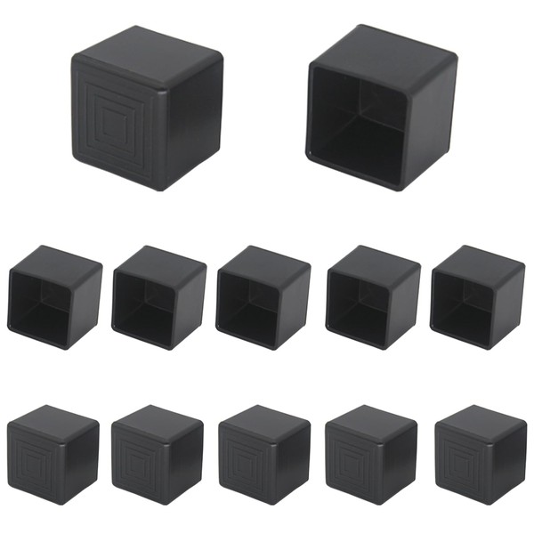 12Pcs 1"x1" (25mmx25mm) Square Rubber Chair Leg Tips Caps, Chair