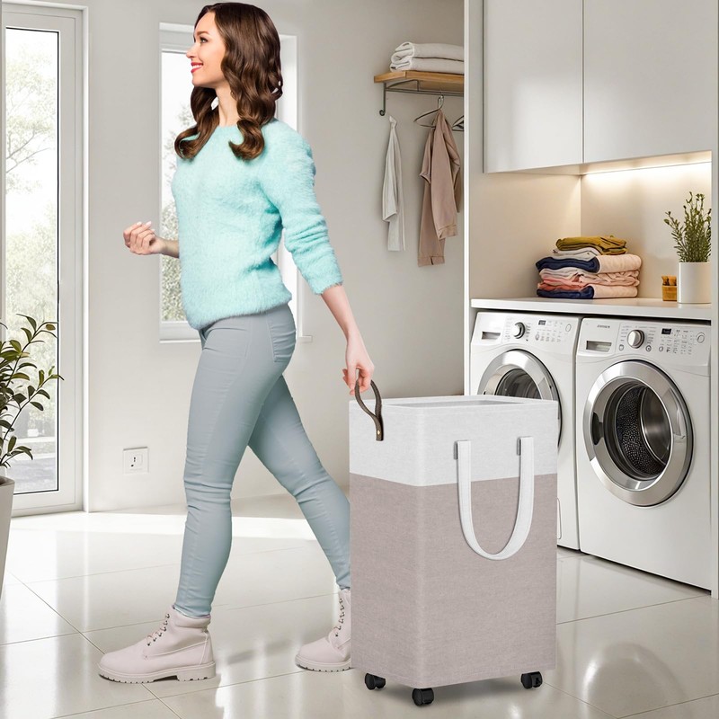 HomeHacks 75L Rolling Laundry Basket with Wheels, Collapsible & Waterproof