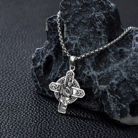 CEKAMA Saint Christopher Necklace for Men Women Sterling Silver Cross Celtic knot Traveler's Guardian Medal Necklace with 24+2 Inch Stainless Steel Chain Avoid Accidental Amulet for Husband Father Son