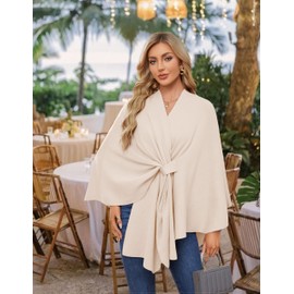 PULI Women's Elegant Shawl Wraps Soft Open Front Poncho Sweater for Spring Fall Winter beige