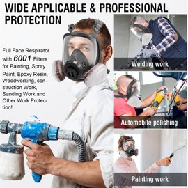 LAMANICE Full Face Respirator Mask, Full Face Mask with Filters, Ear Plugs and Gloves, Gas Mask for Paints, Welding, Chemicals, Carpentry, Dust, Gas, Grinding, Polishing