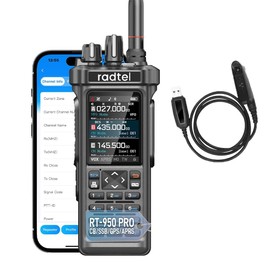 Radtel RT-950 PRO Radio amatoriale, GPS/APRS, walkie-talkie da 10 W, radio portatile a lungo raggio, ricevitore AM/FM/CB/SW/MW/LW, programmazione tramite app Bluetooth, NOAA, analizzatore di spettro