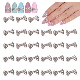20PCS Silver Rhinestore Bow Nail Charms Sparkling Nail Art DecorationsBow Tie Nail Design Decals Rhinestone Bow Nail Accessory Sparkling Bow Nail Decor for DIY Acrylic Nails