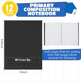 Henoyso 12 Pcs Primary Composition Notebook K-2 9 3/4 x 7 1/2 Inch Primary Journals Bulk Blank Writing Book for Kid to Write Draw and Journal 60 Page Notebook Back to School Supplies (Black)