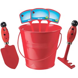 Toysmith Kids Gardening Set with Rake Trowel and Plant Markers (Red Ladybug)