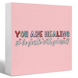 Inspirational Wood Box Sign You are Healing So Be Gentle with yourself Wooden Block Signs Mental Health Desk Décor for Home Office Bedroom Table Décor, Cheer Up Gifts for Women Girl Friend