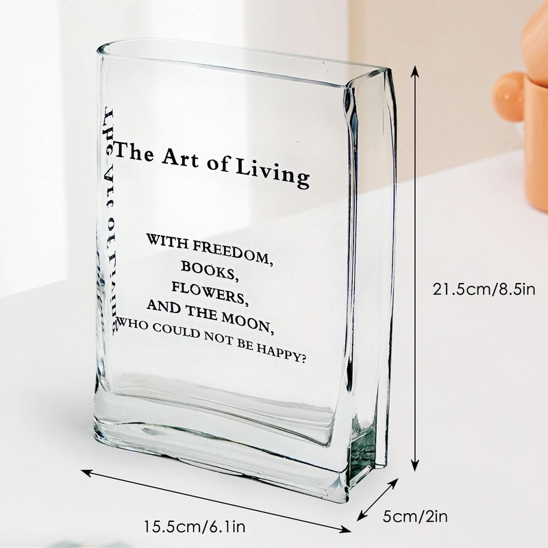 Aoderun Book Vase for Flowers Clear Glass Vase for Book
