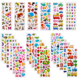 3D Stickers for Kids Toddlers Vivid Puffy Kids Stickers 24 Different Sheets Over 550+ for Reward, DIY Crafts Scrapbooking Stimulate Imagination, Animal, Dinosaurs, Butterflies, Hearts and more