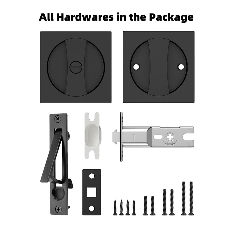 Lethato Pocket Door Hardware Black, Pocket Door Lock with Pull,