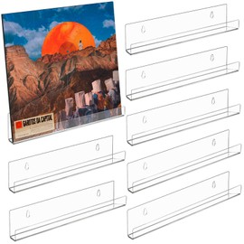 CYEER 8 Pack Vinyl Record Wall Mount Shelf, 12 Inch Acrylic Clear Vinyl Display Shelf, Floating Vinyl Shelves Record Storage Display Stand for LP Storage