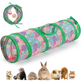 Pawaboo Small Pet Straight Tunnel, 23.6in Guinea Pig Tunnels and Hamster Tubes, Collapsible Small Animal Hideout with Interactive Bell and Balls, for Hamsters Guinea Pigs Rabbits Ferrets Chicks,Forest