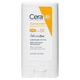 CeraVe Mineral Sunscreen Stick SPF 50, Broad Spectrum SPF + Hyaluronic Acid + Ceramides, Titanium Dioxide & Zinc Oxide, 100% Mineral Face Sunscreen St