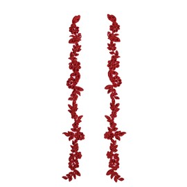 4 X Lace Applique Bridal Dress Motif Trim Rhinestone Crystal Bead #2 (Burgundy)