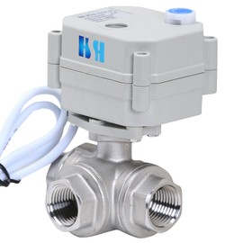 HSH-Flo 3/8 inch 3 Way L Port Stainless Steel 304 NPT Reverse Polarity On/Off With Electrical Position Feedback Wires Motorized Ball Valve