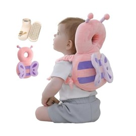 Baby Head Protector Backpack with Safety, Toddler Adjustable Head Protection for Baby Walking and Falling Crawling, 0.5-3 Years 6-36 Months, Pink Butterfly