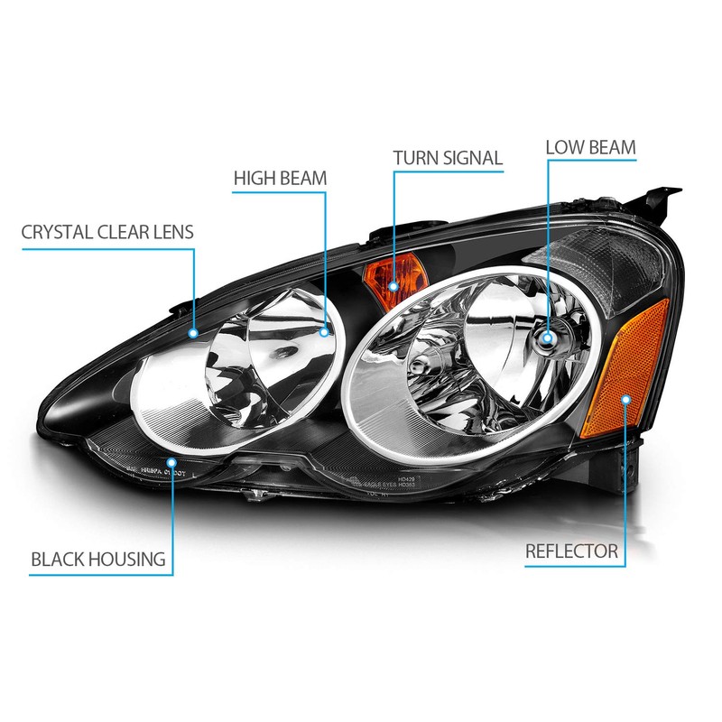 AmeriLite for 2002-2004 Acura RSX -Honda Integra DC5- Black Replacement