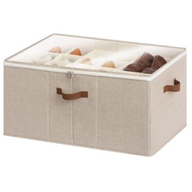 StorageWorks Shoe Organizer for Closet, Fits up to 24 Pairs, Shoe Cubby Storage Containers with Adjustable Dividers and Clear Cover, Taupe