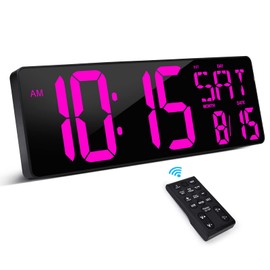 XREXS Large Digital Wall Clock with Remote Control, 16.5 Inch LED Large Display Count Up & Down Timer, Adjustable Brightness Alarm Clock with Day/Date/Temperature for Living Room, Bedroom, Office, Gym