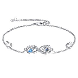POPLYKE Mum Daughter Turtle Bracelet 925 Sterling Silver Infinity Bracelet Turtle Women's, Silver Sterling Silver, Blue Opal