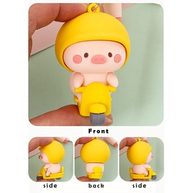 [AIXUAN] Cute Cartoon Pig Keychain, Pink Blue Couple Keychain Accessories Silica Gel Car Keychain Suitable for Women Girls (Yellow)