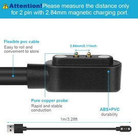 AXFEE Magnetic Charger Compatible with Willful, Magnetic Smart Watch Charger 2 pin 2.84mm, Smart Watch Charging Cable Compatible with YAMAY SW023 SW021 SW025 Letsfit ID206 ID205L ID205U ID205S, Black