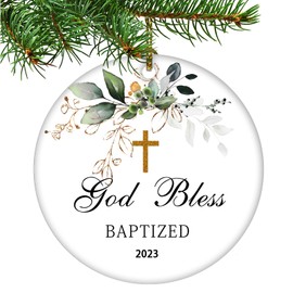 Baptism Gift for Baby Girl Boy Christening Gifts Christian Confirmation Gift Round Ornament Keepsake Gift for Goddaughter for Godchild Baptism Gifts 2024 (Gold God Bless)
